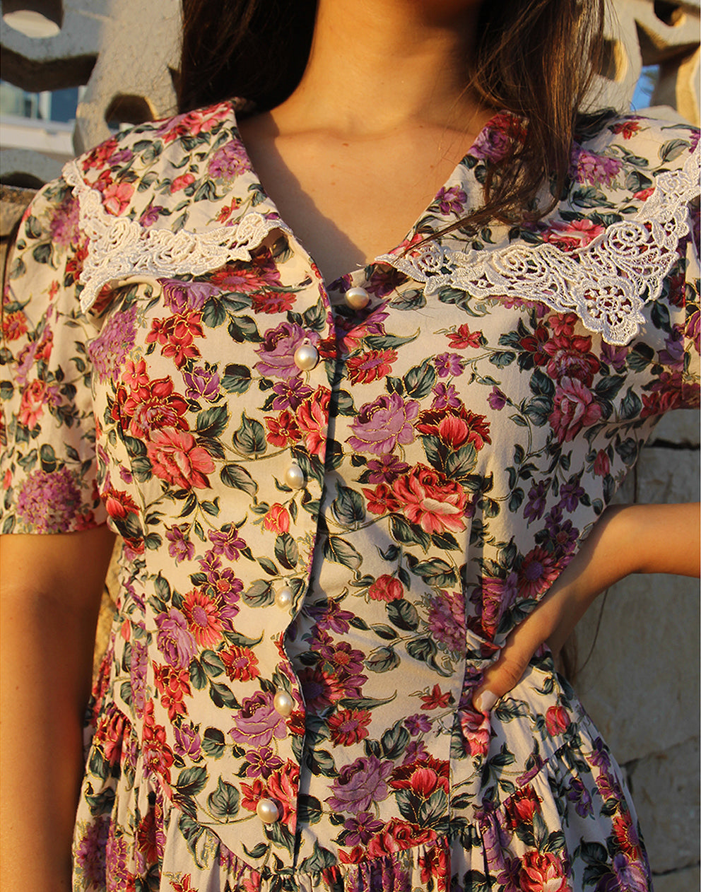 Wide Collar Floral Dress