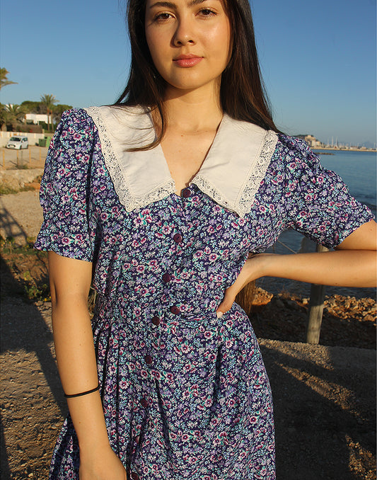 Floral Dress with Wide Collar