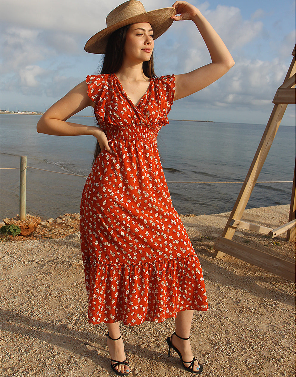 Floral Maxi Dress in Orange 