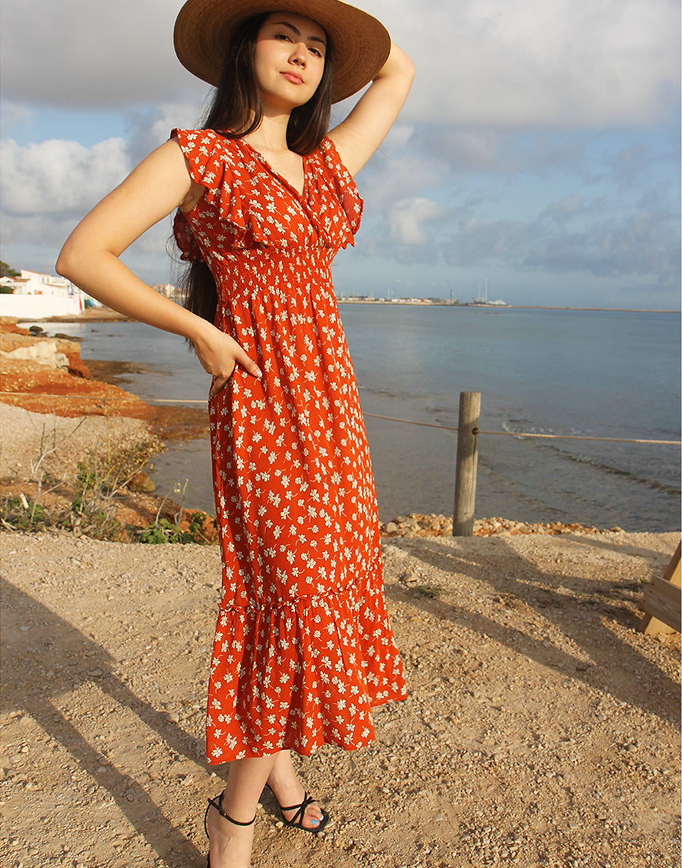 Floral Maxi Dress in Orange 