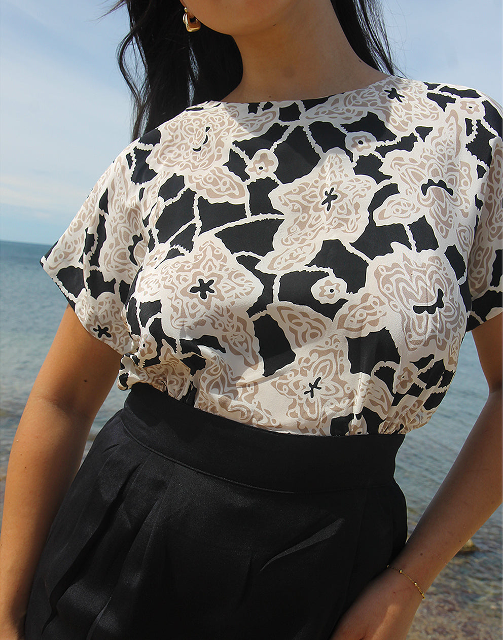 Short Sleeve Silk Shift Dress - EU 38