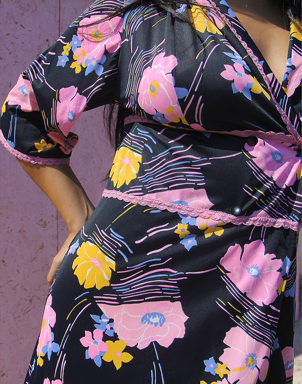 Navy Blue Floral Wrap Dress
