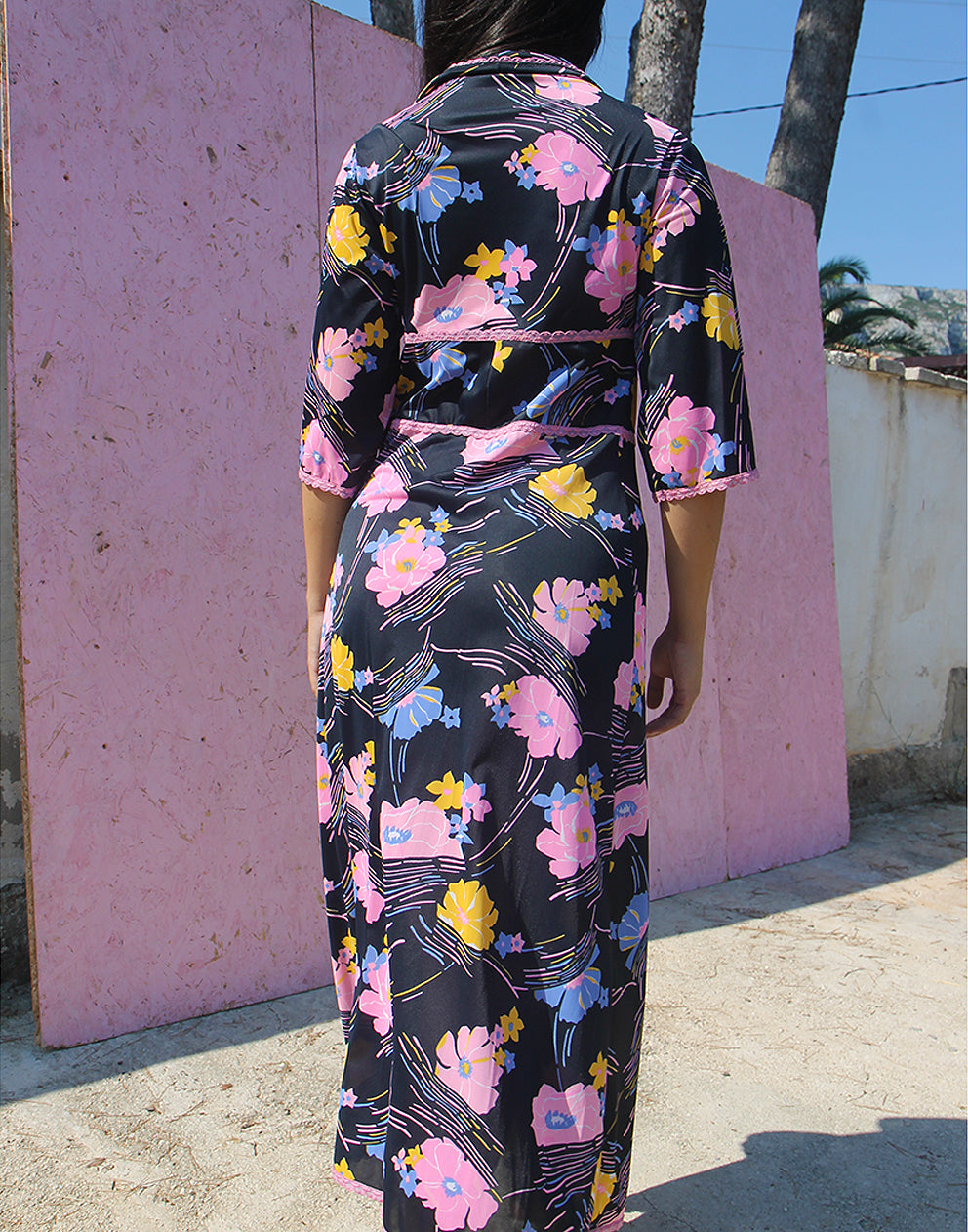 Navy Blue Floral Wrap Dress