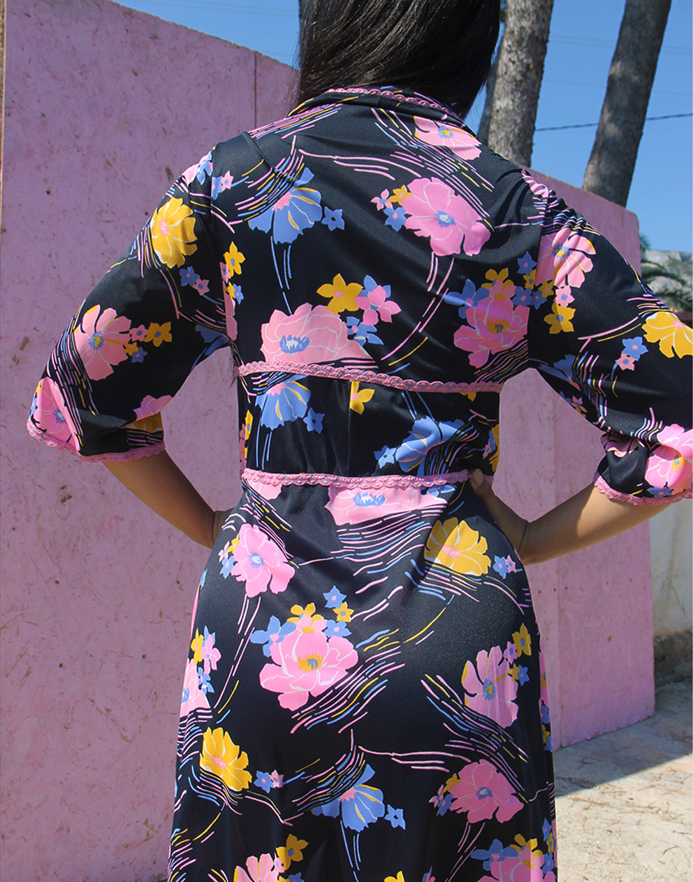 Navy Blue Floral Wrap Dress