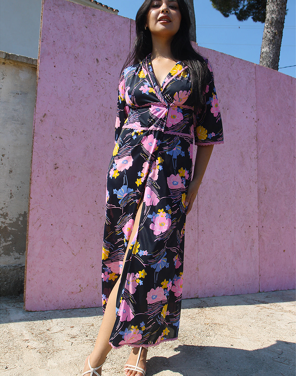 Navy Blue Floral Wrap Dress