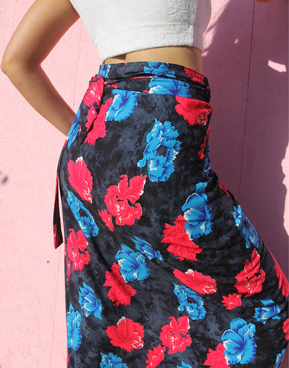 Long Wrap Skirt in Floral Print