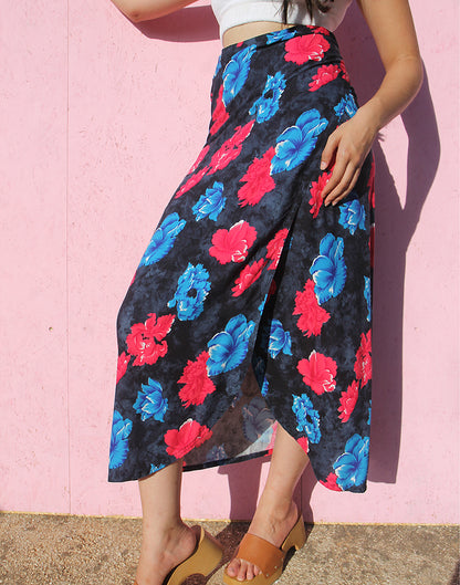 Long Wrap Skirt in Floral Print