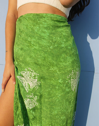 Beach Skirt in Green & White Print