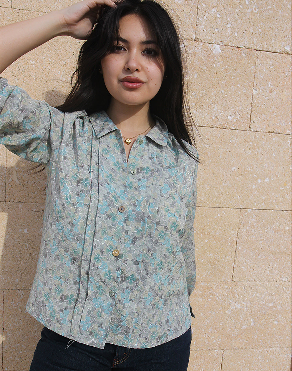 Green Floral Blouse