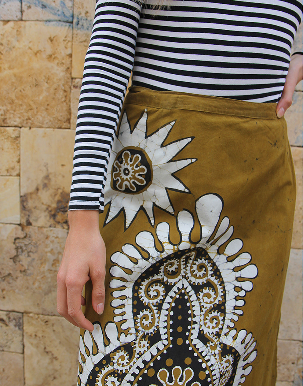 Maxi Skirt in Green & Cream Print 