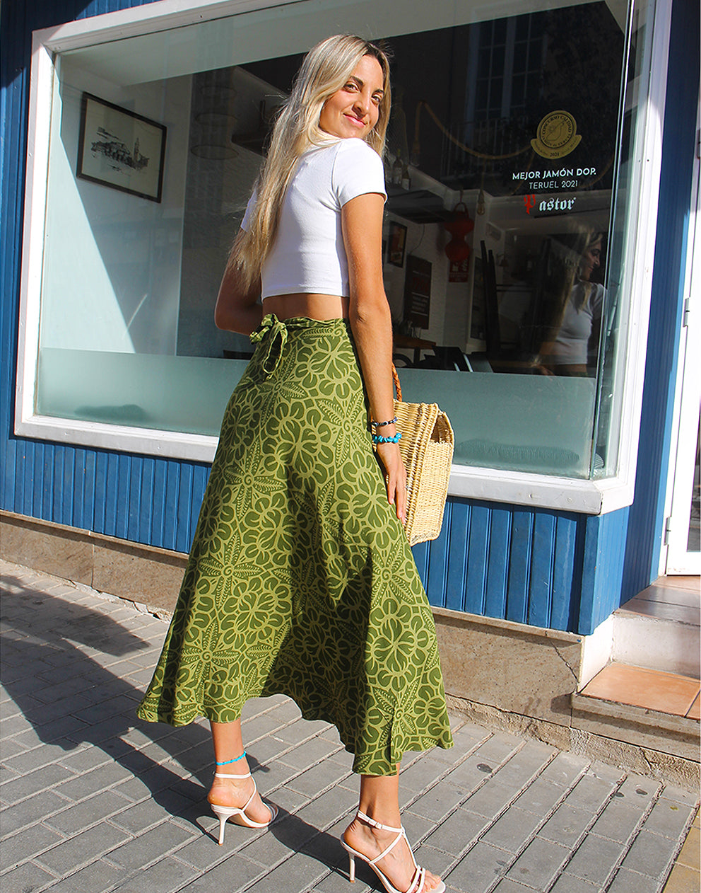 green maxi skirt