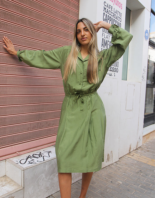 Green Silk Midi Dress