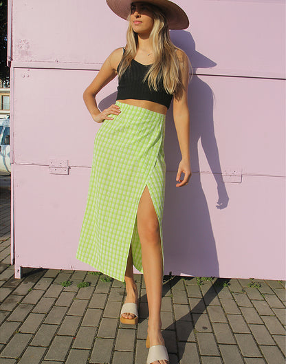Green Check Wrap Skirt