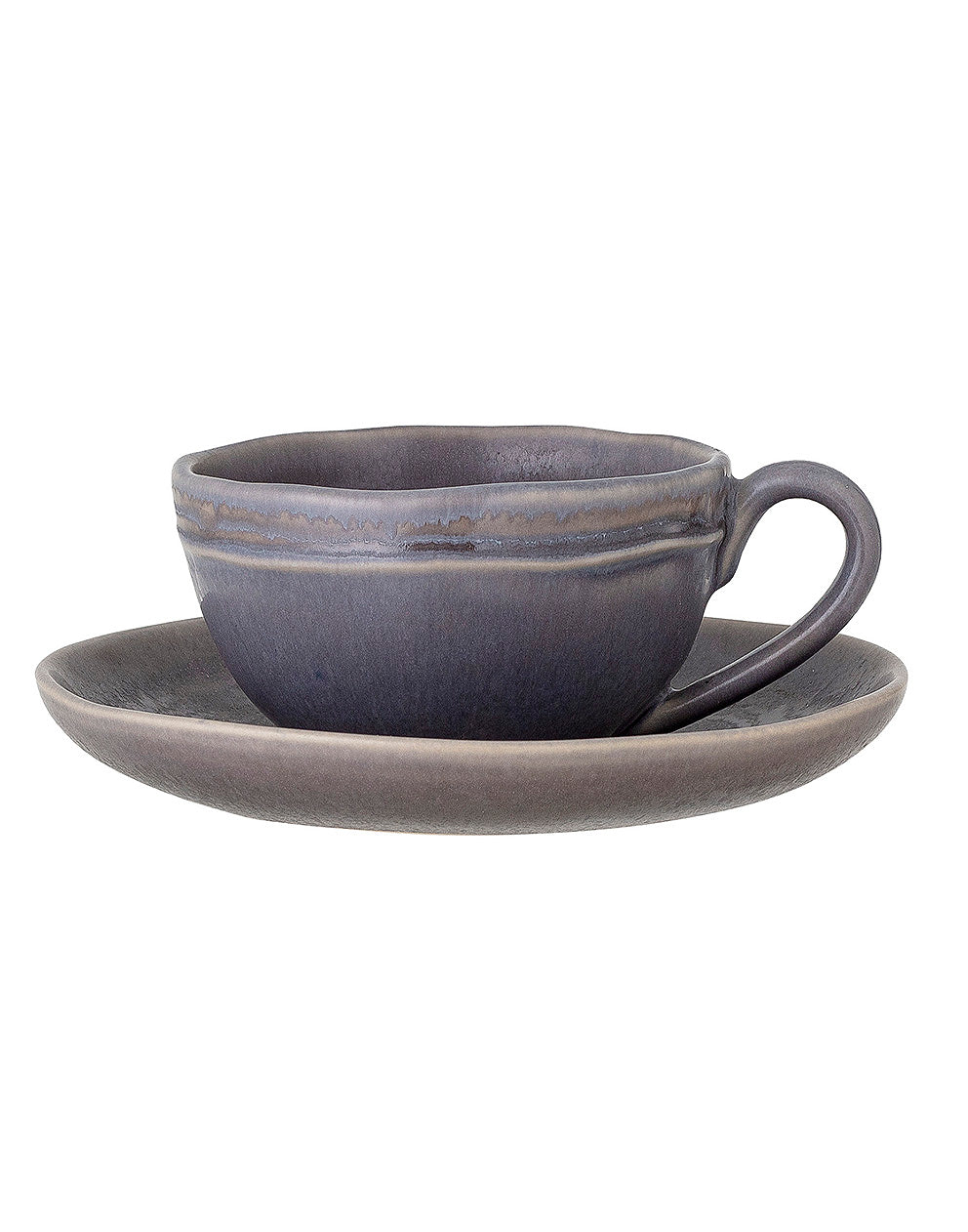 Set of 2 Cup and Saucer in Grey Stoneware
