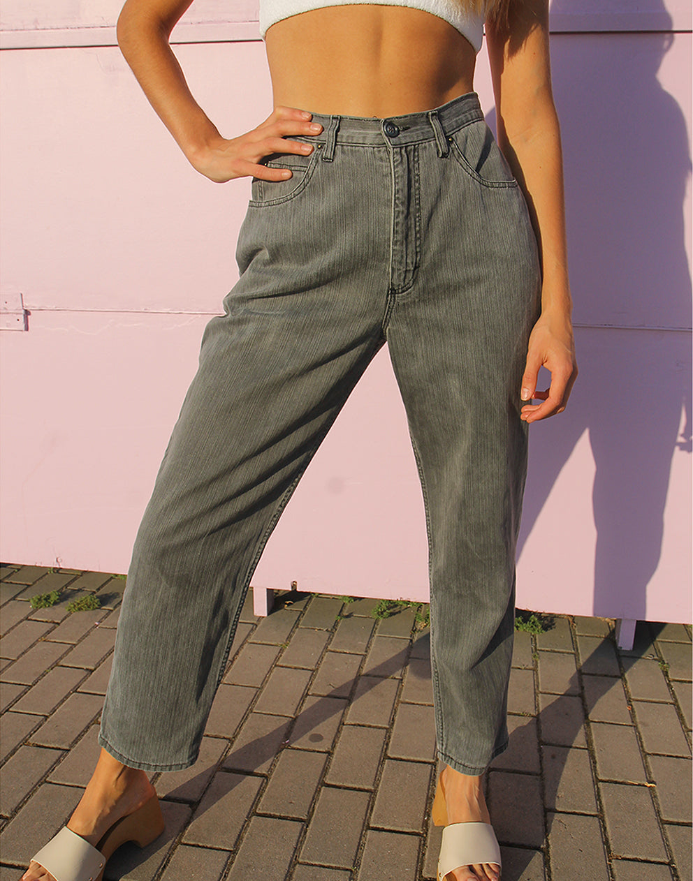 Grey Mom Jeans | Tapered Leg Jeans - W28