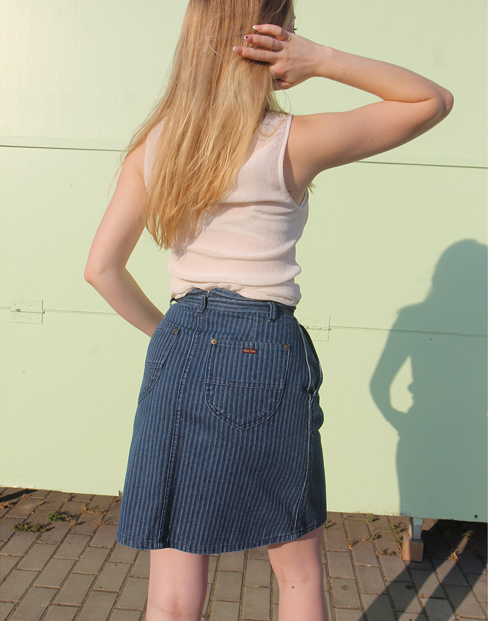 Minifalda vaquera azul con raya diplomática