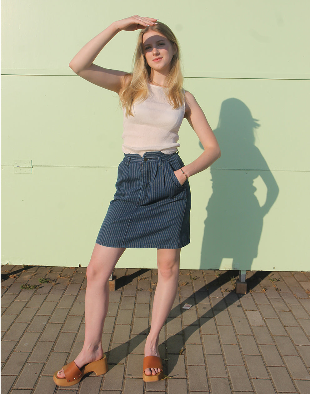 Minifalda vaquera azul con raya diplomática