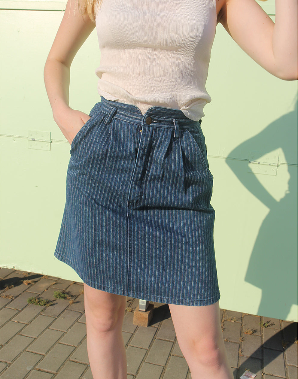 Minifalda vaquera azul con raya diplomática