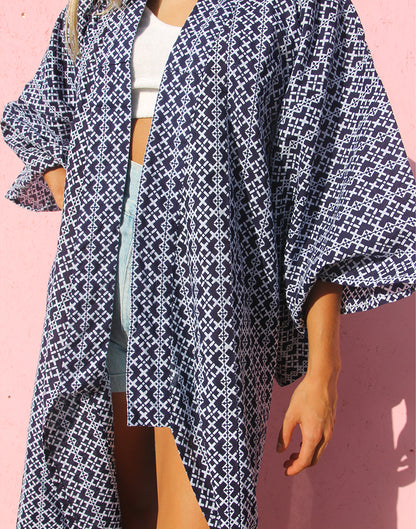 Long Kimono in Blue & White