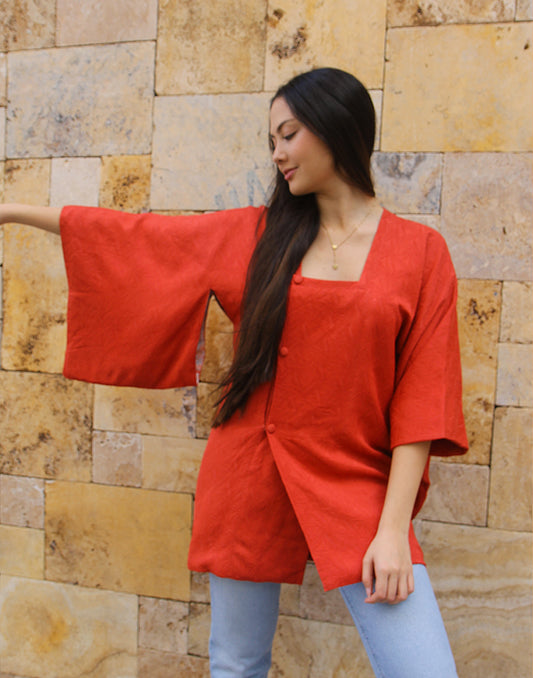 Kimono Jacket in Coral Textured Fabric