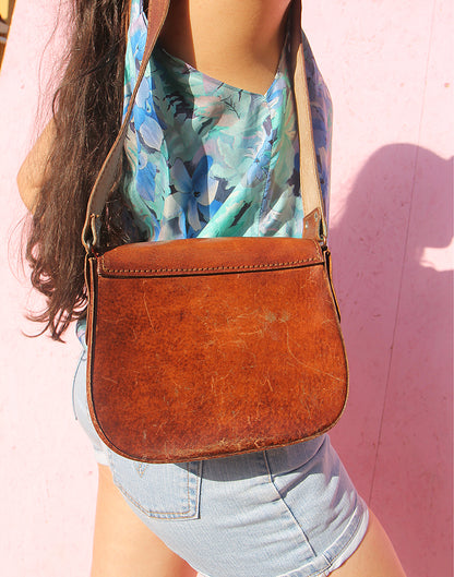 Brown Real Leather Bag with Shoulder Strap