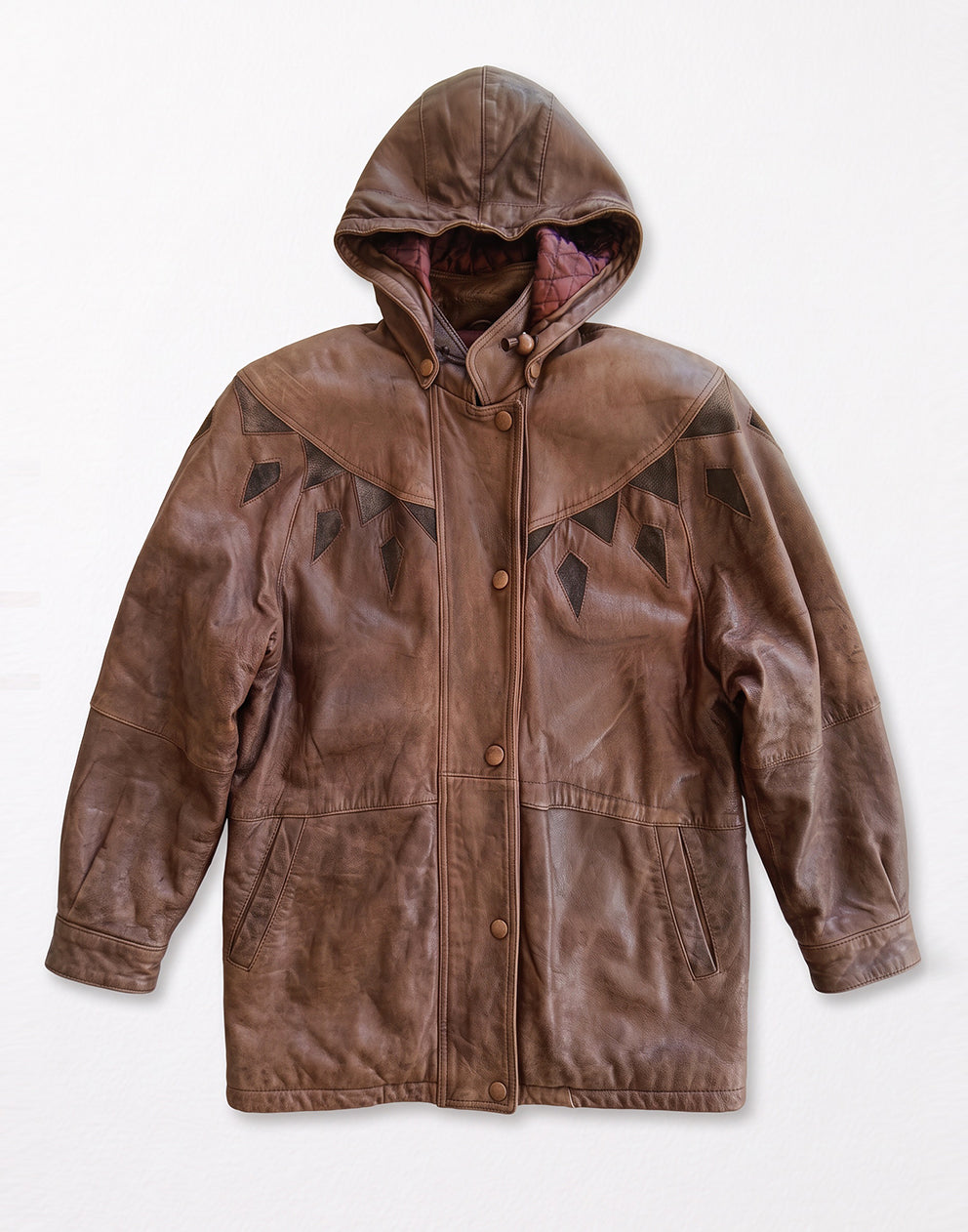 Brown Leather Hooded Coat