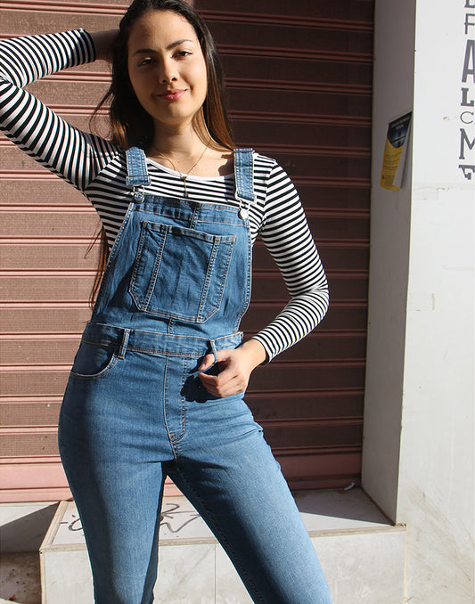 Skinny Fit Long Dungarees in Blue