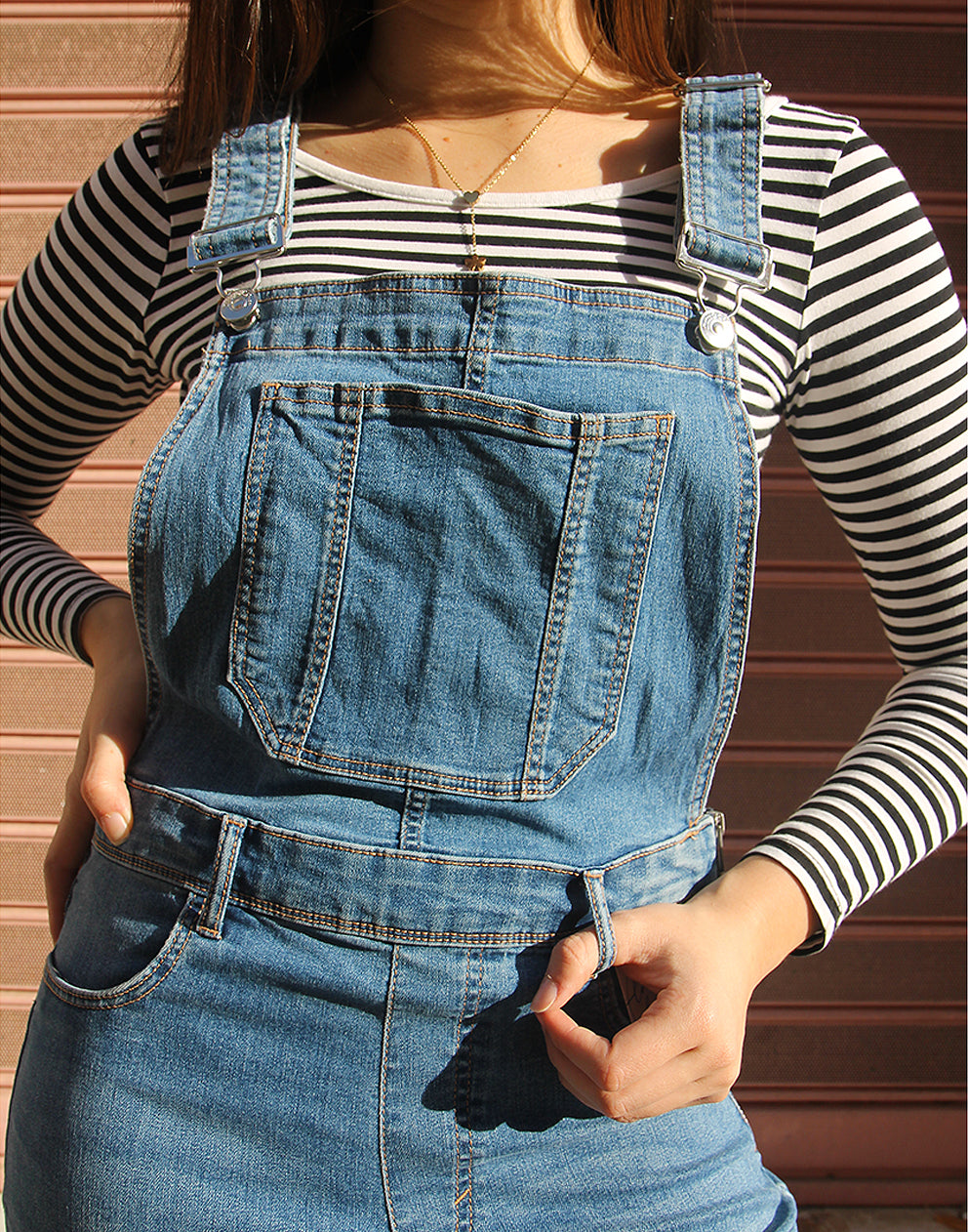 Skinny Fit Long Dungarees in Blue