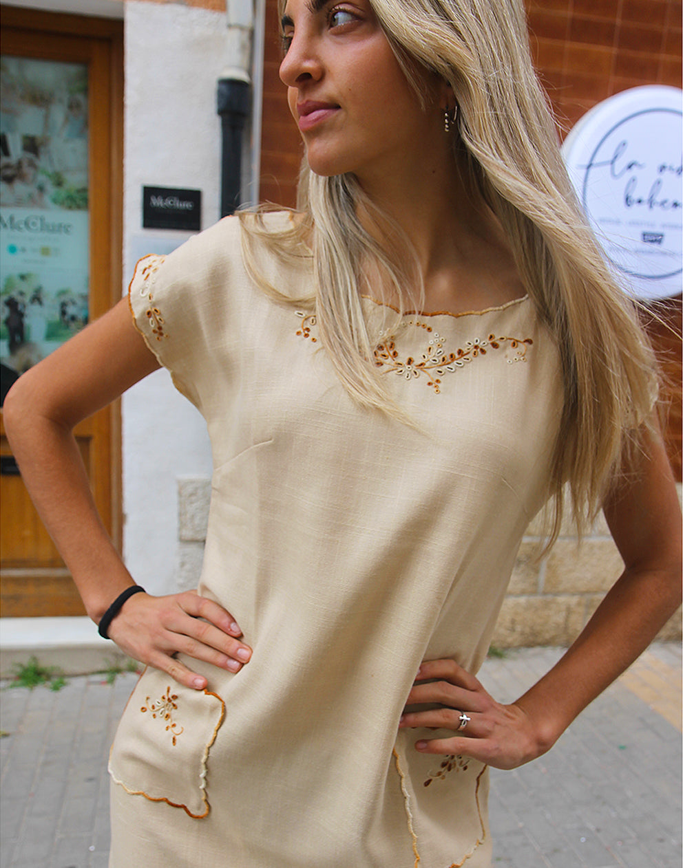 Boho Embroidered Dress in Brown