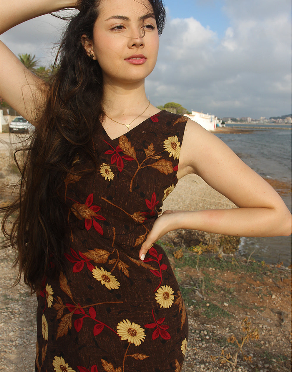 Brown Long Floral Dress