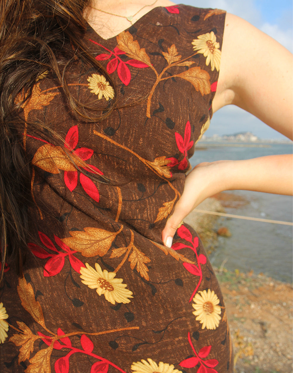 Brown Long Floral Dress