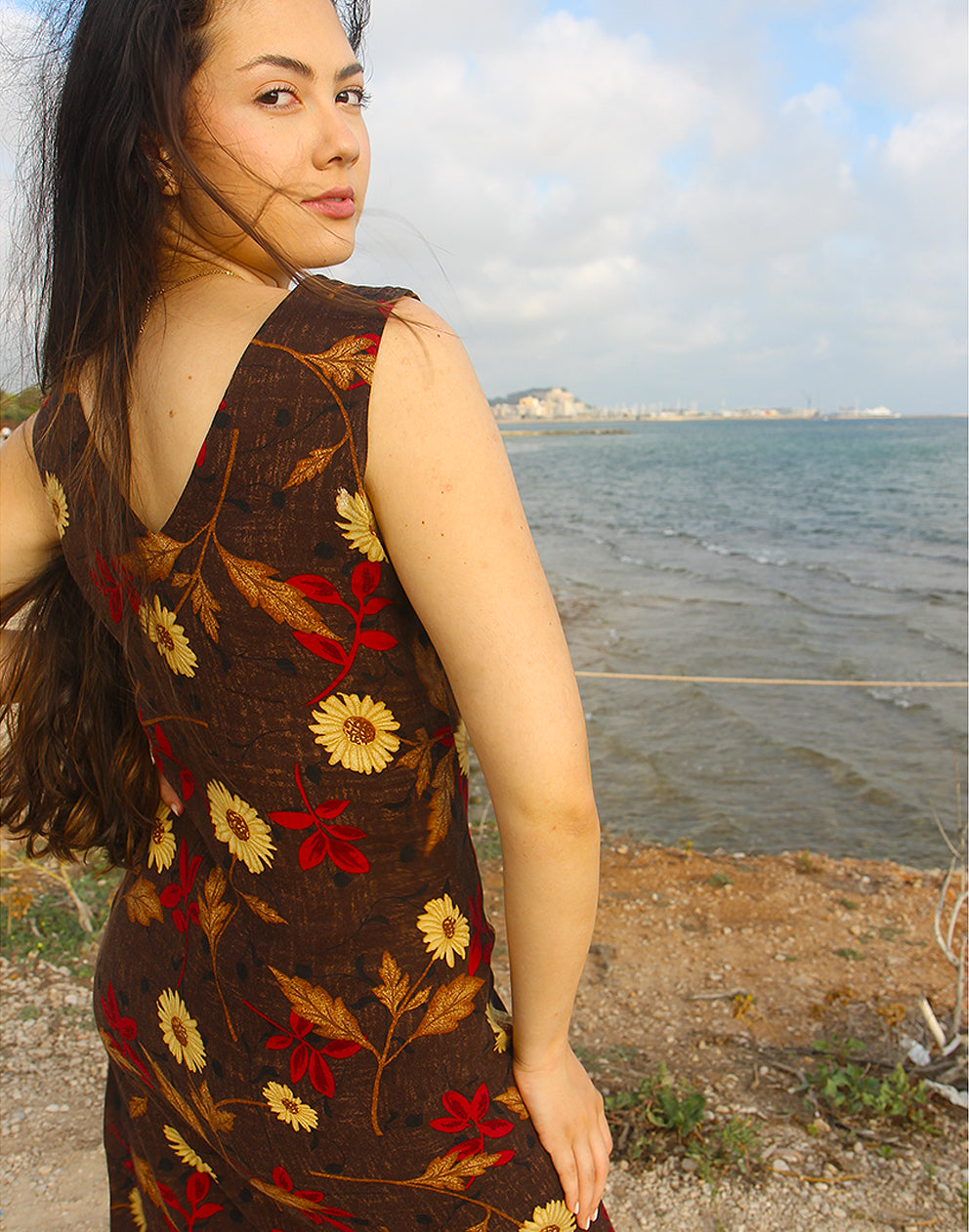 Brown Long Floral Dress