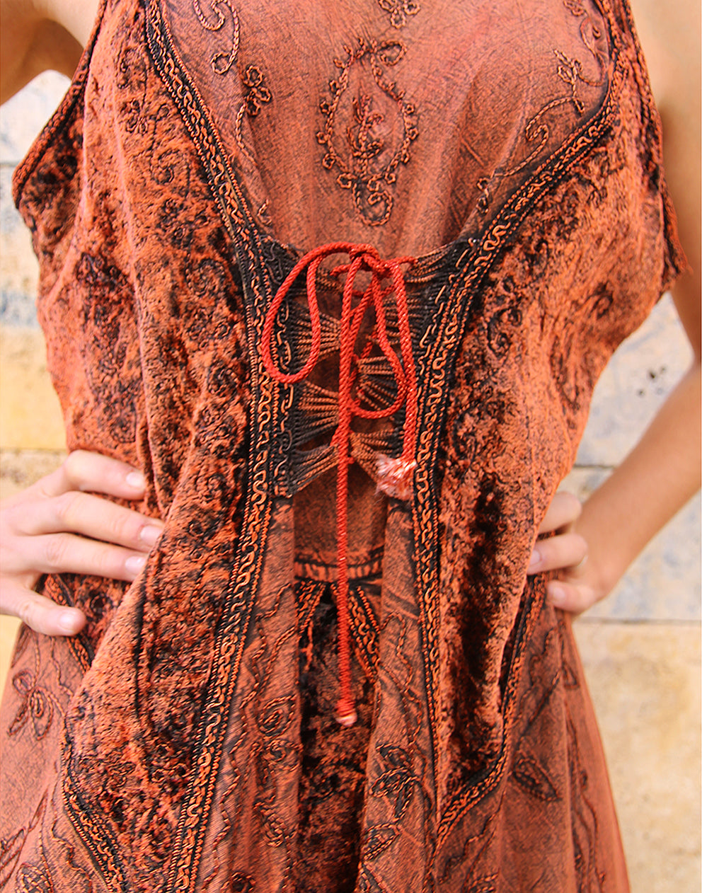 Long Boho Embroidered Dress in Brown