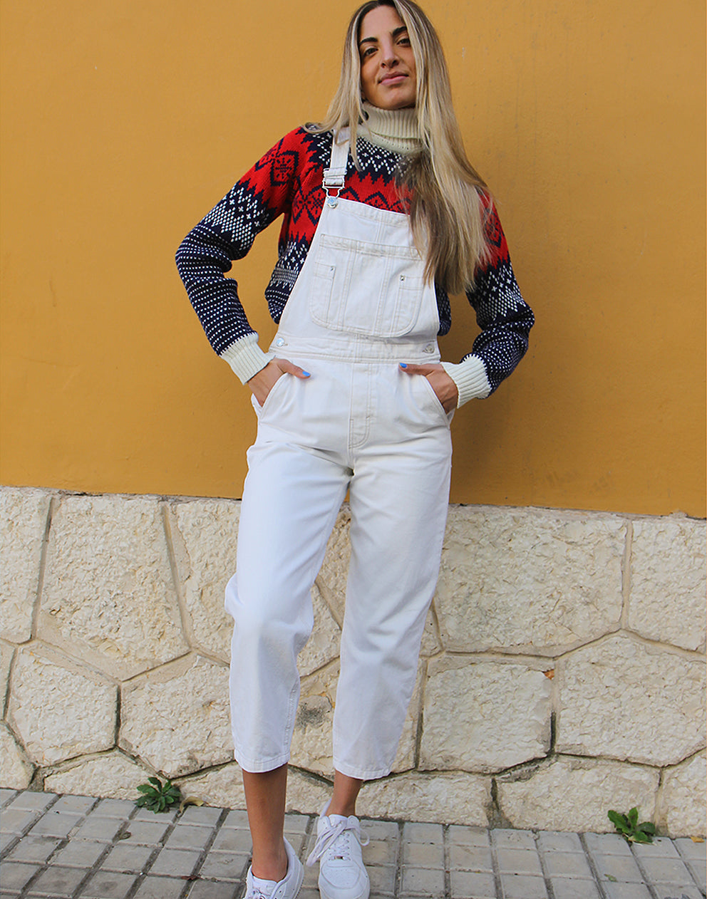 Long Dungarees in Cream