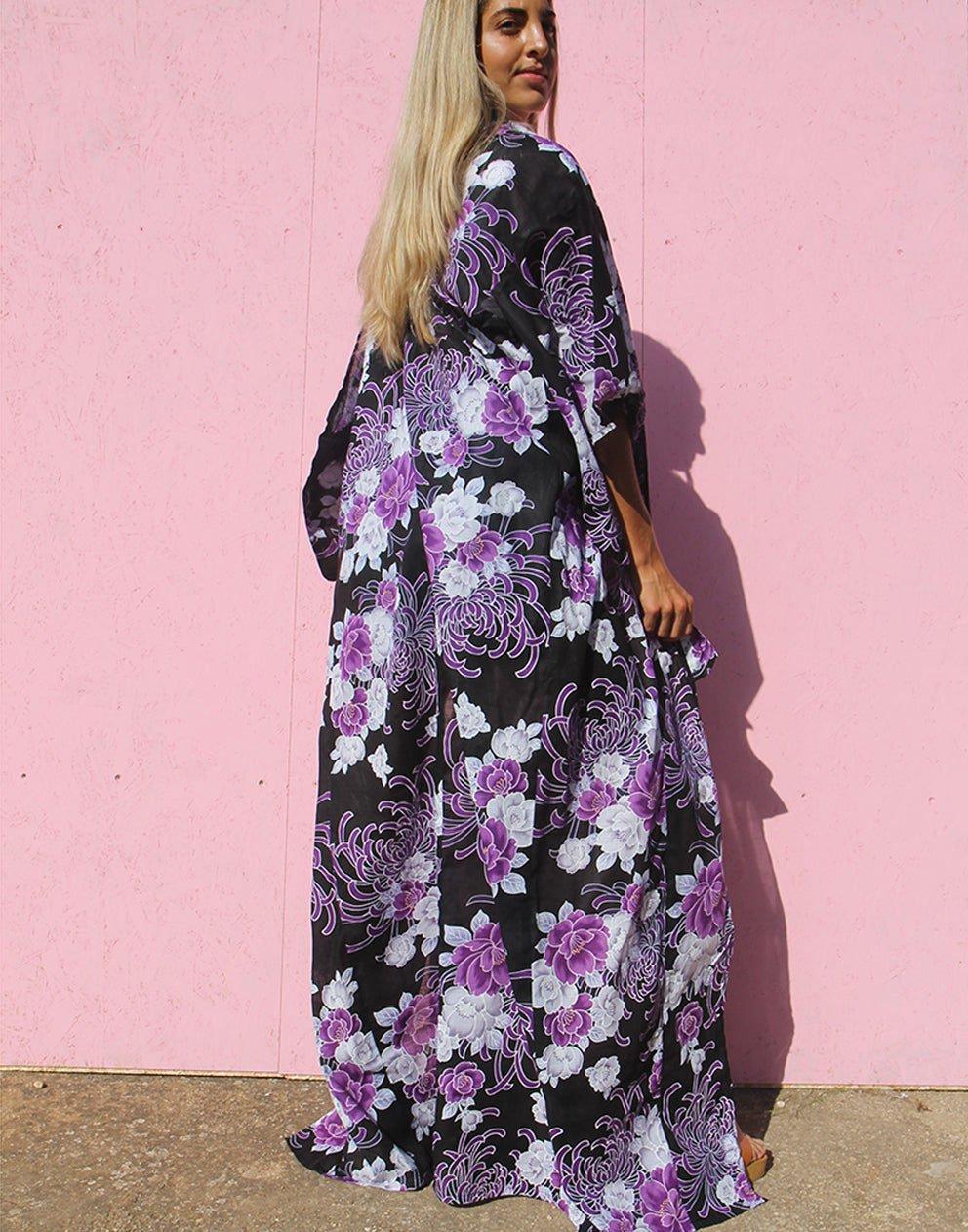 Long Kimono in Black & Purple