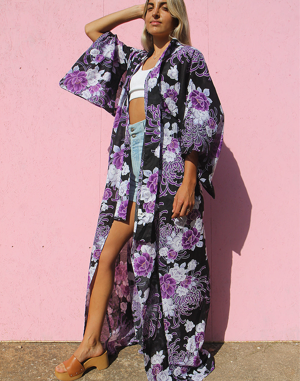 Long Kimono in Black & Purple
