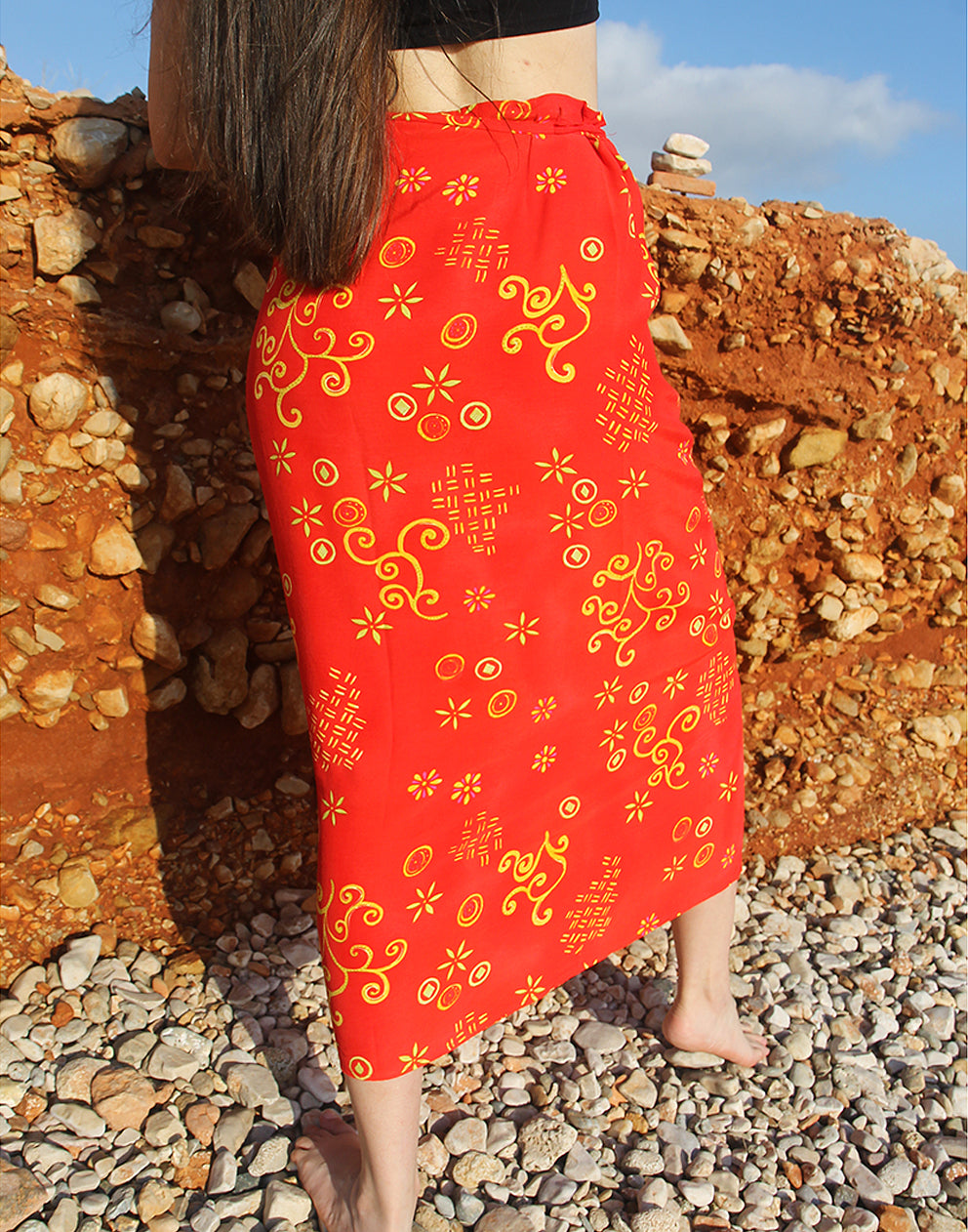 Long Red Floral Skirt 