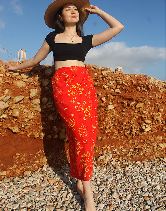 Long Red Floral Skirt 