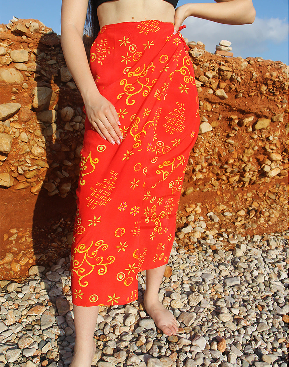 Long Red Floral Skirt 