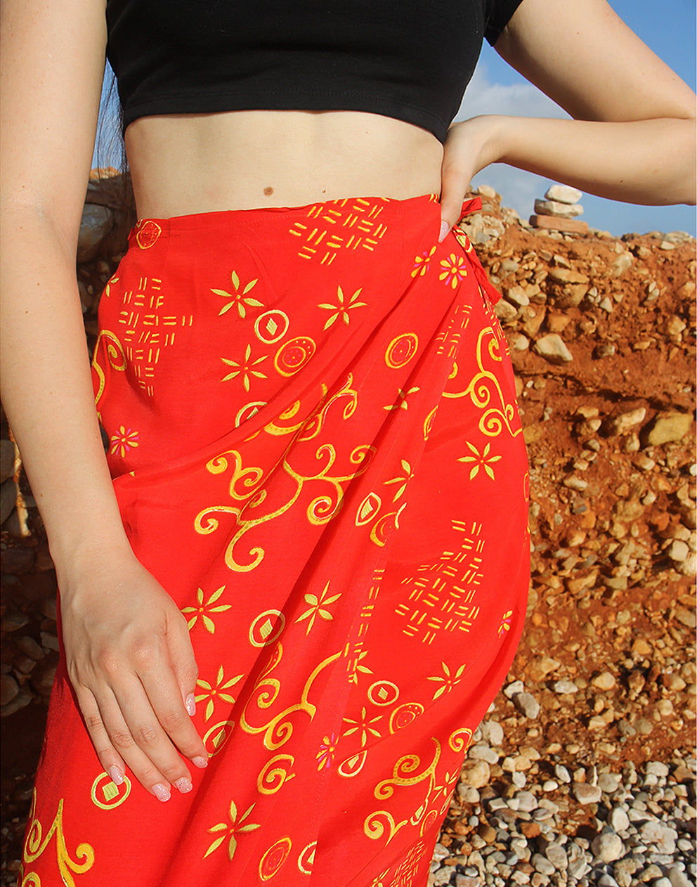 Long Red Floral Skirt 