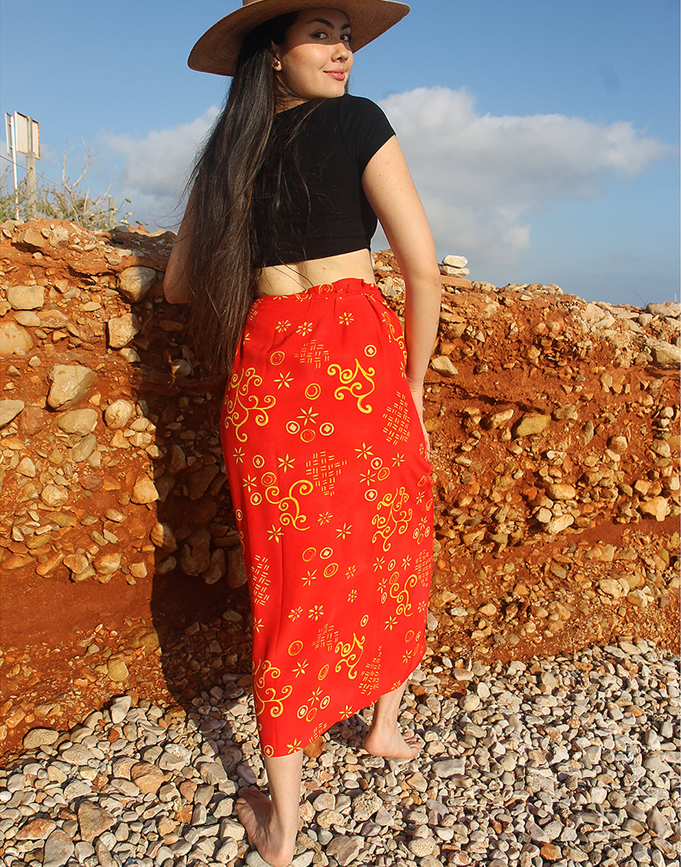 Long Red Floral Skirt 