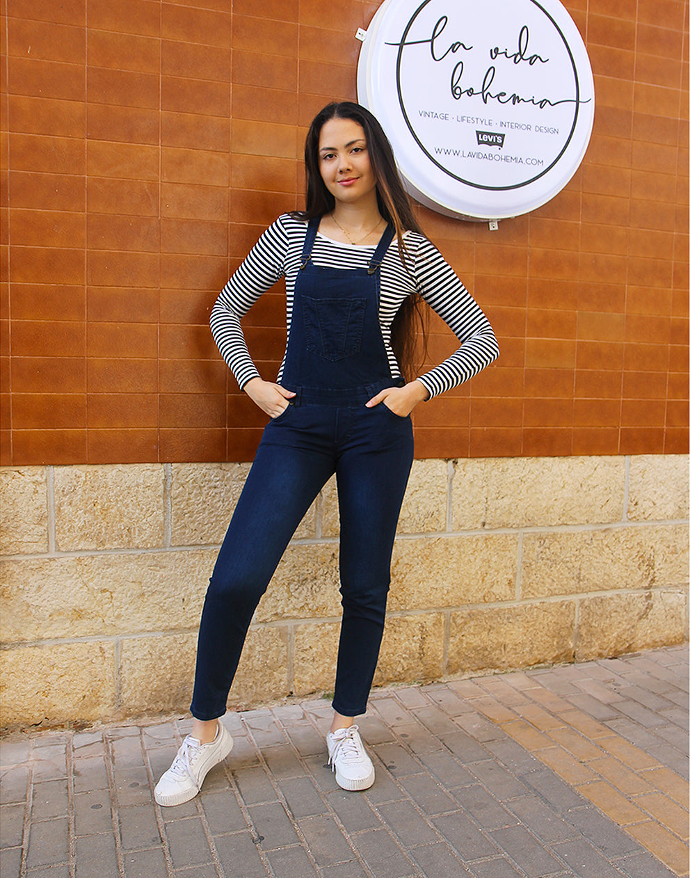Long Dungarees in Navy Blue