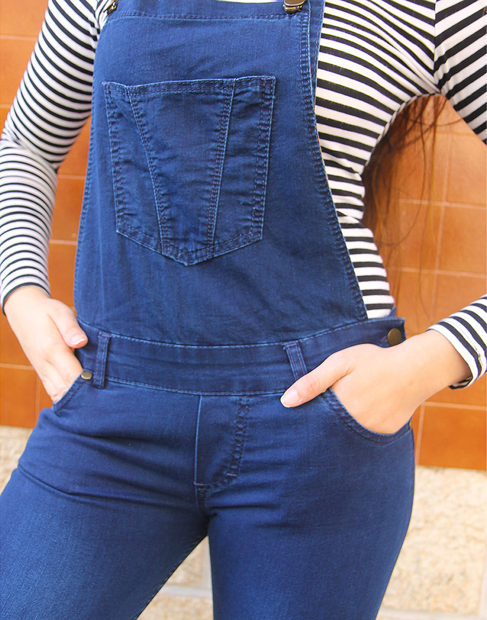 Long Dungarees in Navy Blue