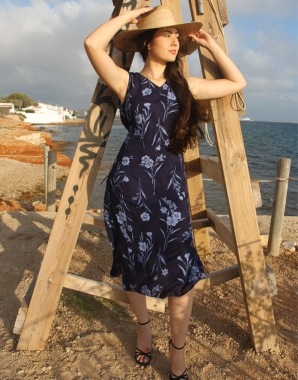 Navy Blue Floral Dress