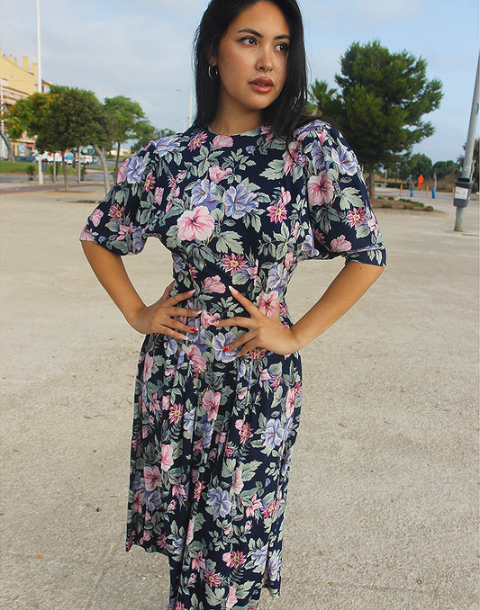 Navy Floral Midi Dress