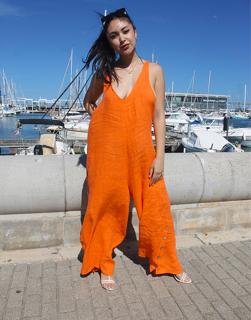 Orange Linen Jumpsuit