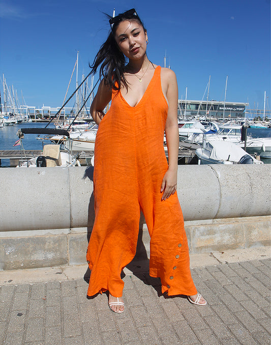 Orange Linen Jumpsuit