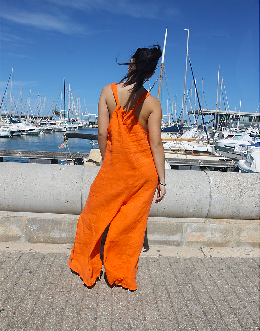 Orange Linen Jumpsuit
