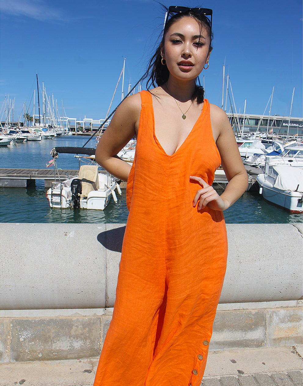 Orange Linen Jumpsuit