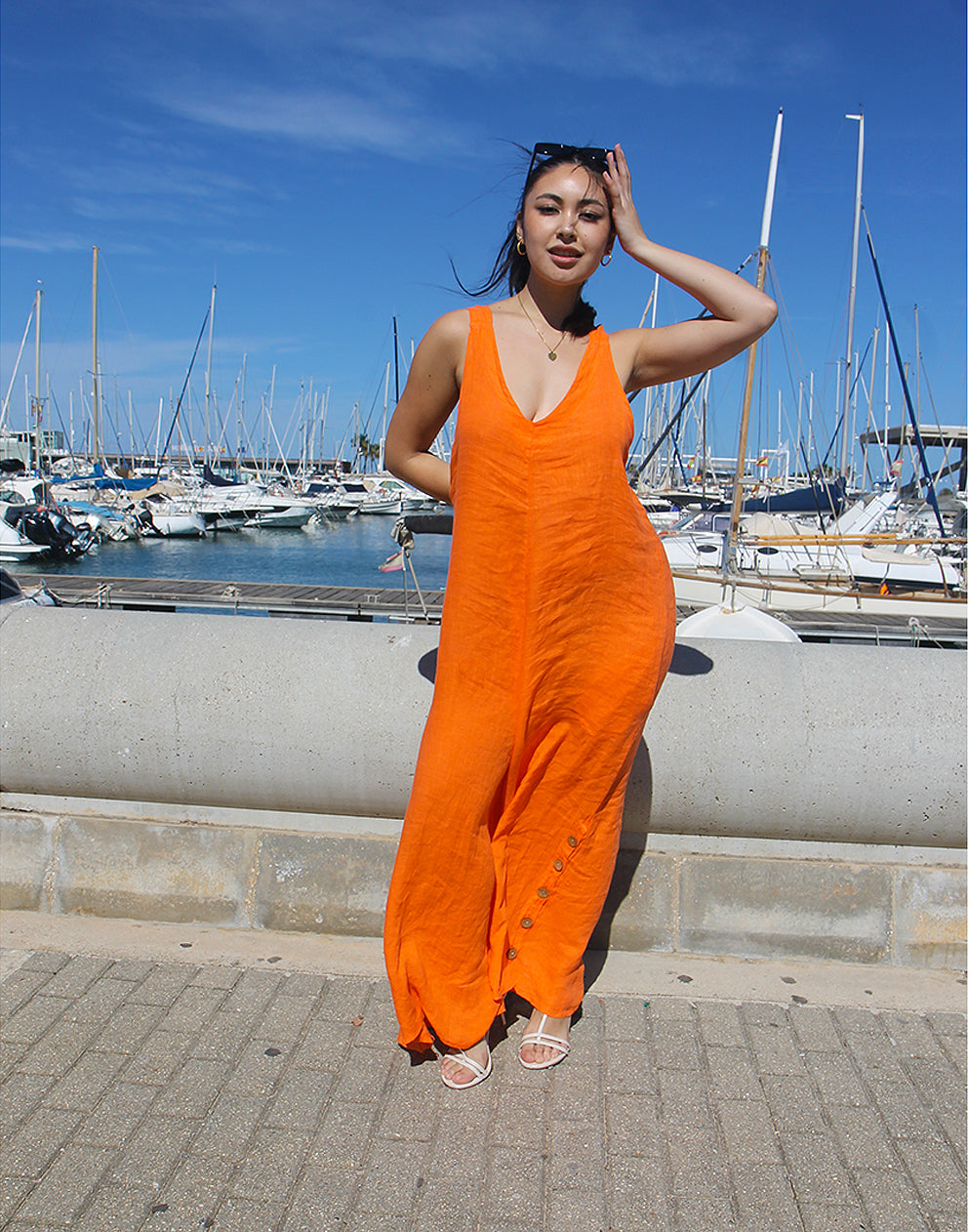 Orange Linen Jumpsuit